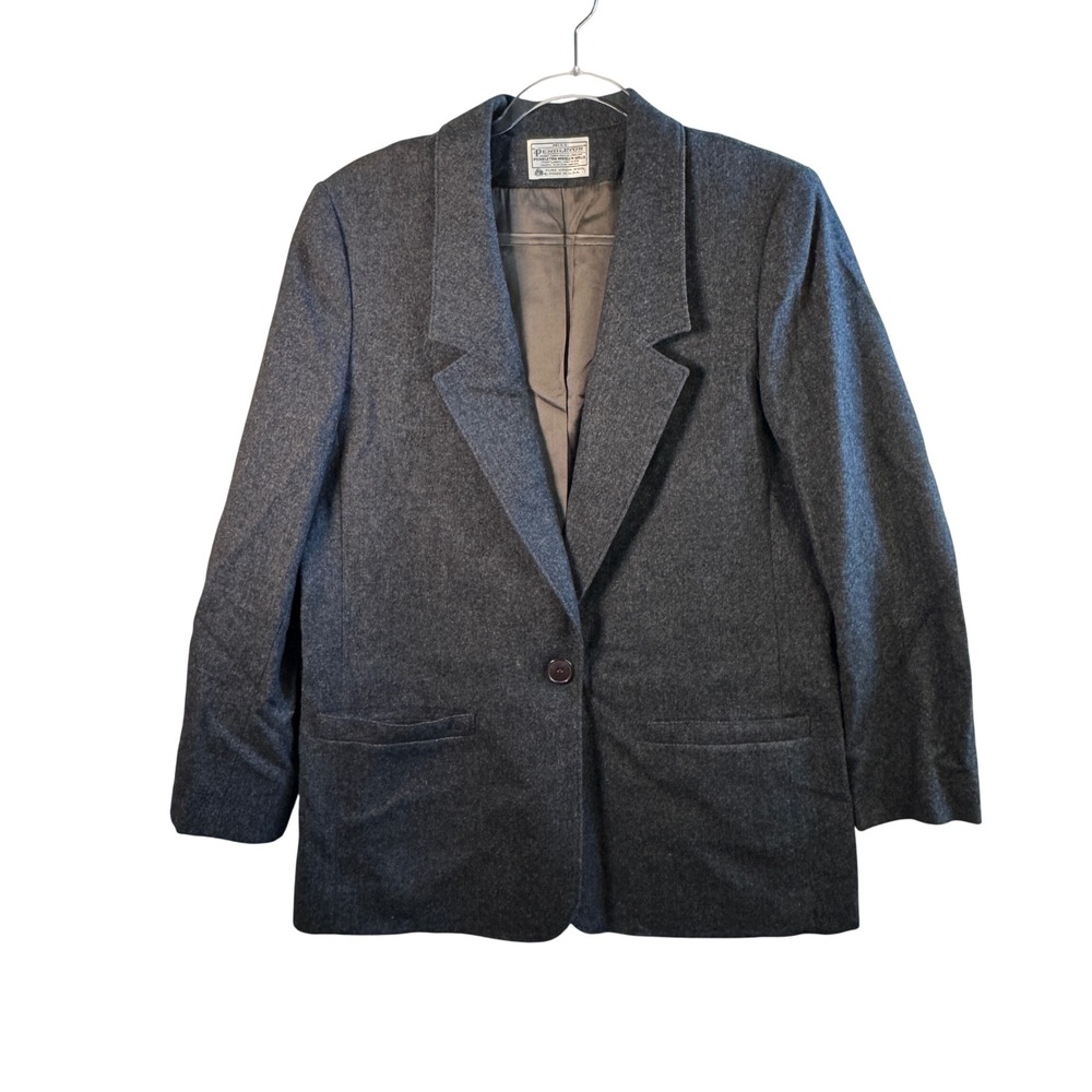 Pendleton Vintage Wool Blazer Jacket Gray 100% Virgin Wool Made in USA Size 12